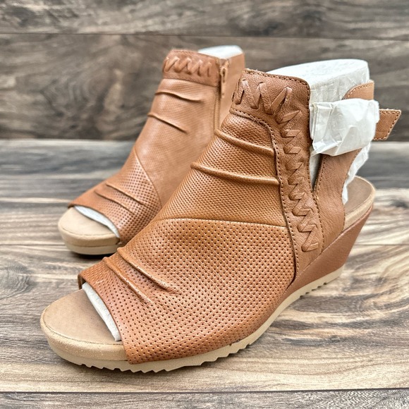 NIB Earth Attalea Bonaire 8M Peep Toe Open Heel Wedge Bootie Sandal Ginger - Picture 4 of 12